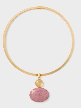 Jennifer Behr Rhodonite Zaria Necklace Gold Pink Gemstone 18-Karat Plated